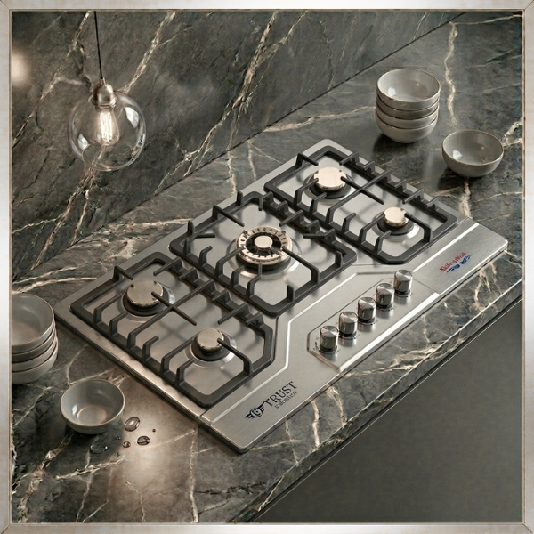 Premium Built-In 5 Burner Gas Hob – Model 3451 SKB | Premium Steel Finish | By Ameer