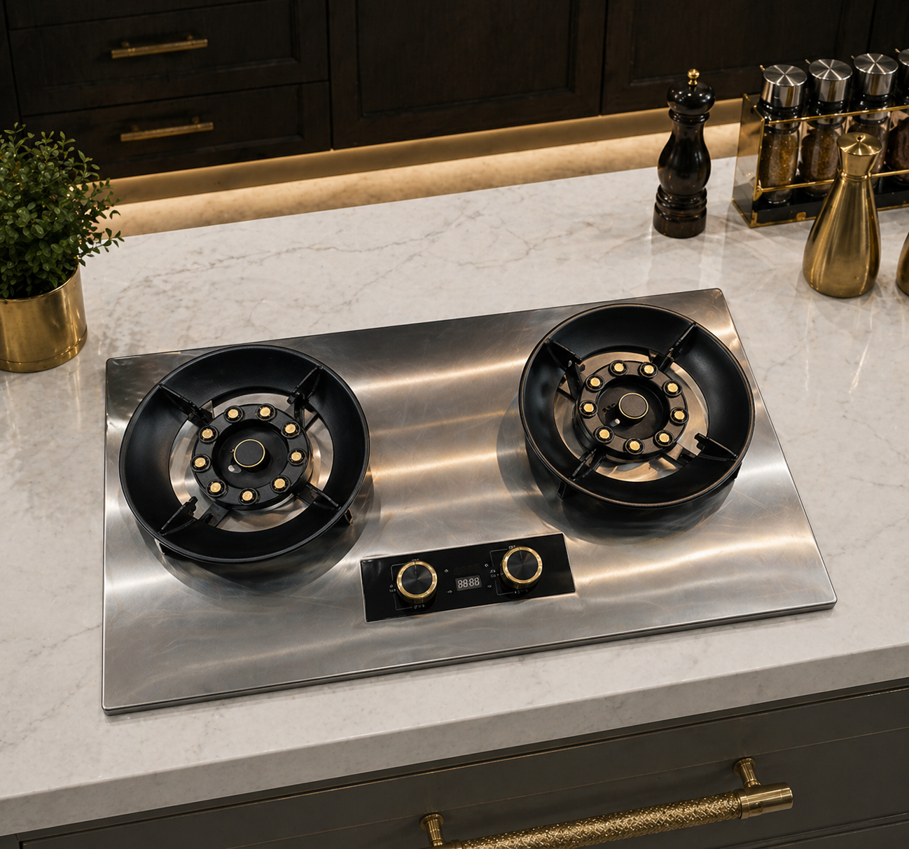 Premium Imported Steel 2 Burner Gas Hob | High Flame Wok Burners | Auto Ignition | By Ameer