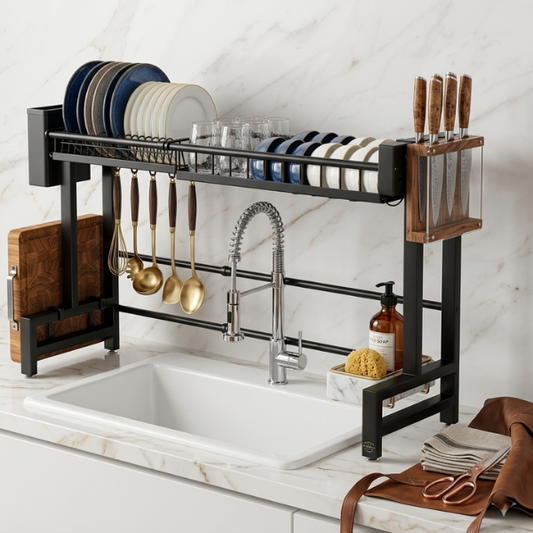 Premium Single Layer Kitchen Utensil Rack – Heavy Duty Dish Storage Organizer | By Ameer