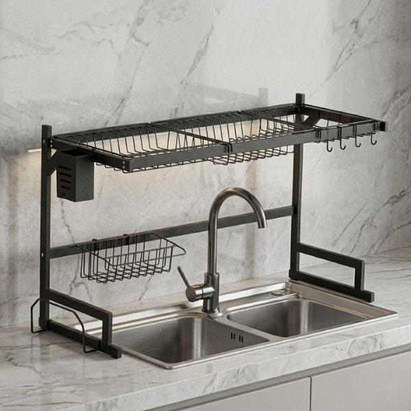 Premium Single Layer Kitchen Utensil Rack – Heavy Duty Dish Storage Organizer | By Ameer
