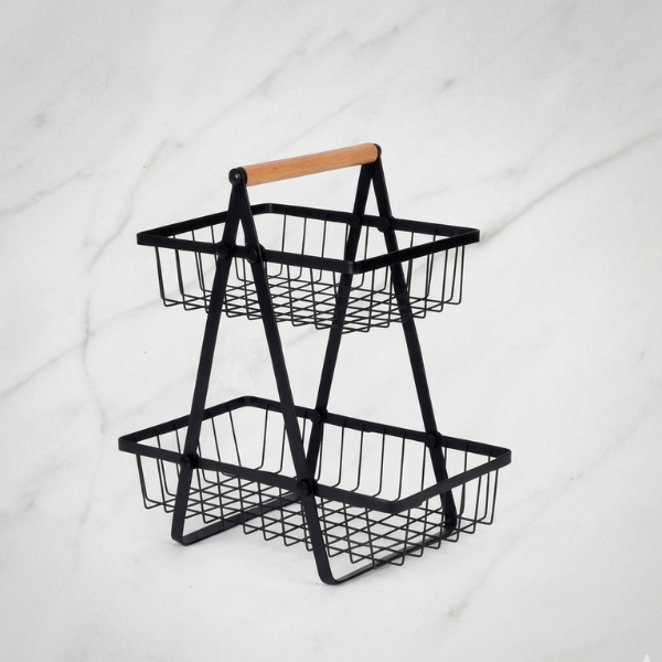 Premium 2-Tier Multi-Purpose Storage Basket Rack – Fruit, Books & Kitchen Organizer Stand | By Ameer