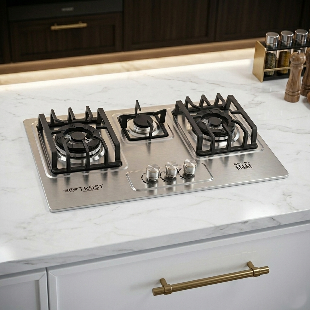 Premium Built-In 3 Burner Gas Hob – Model TH-909 S | Heavy Gauge Steel | Auto Ignition | By Ameer