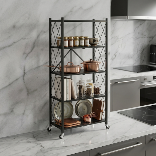 Premium 5 Tier Kitchen Storage Rack with Wheels – Multi-Purpose Metal Organizer Shelf | By Ameer