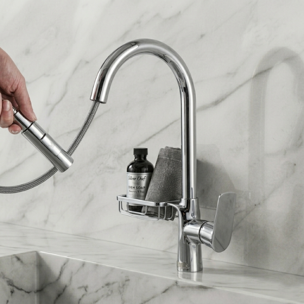 Premium Pull-Out Kitchen Sink Mixer Tab with Soap Holder | By Ameer