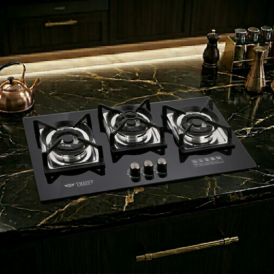 Premium Built-In 3 Burner Gas Hob – Model TH 3432 G | 8MM Tempered Glass | Auto Ignition | By Ameer
