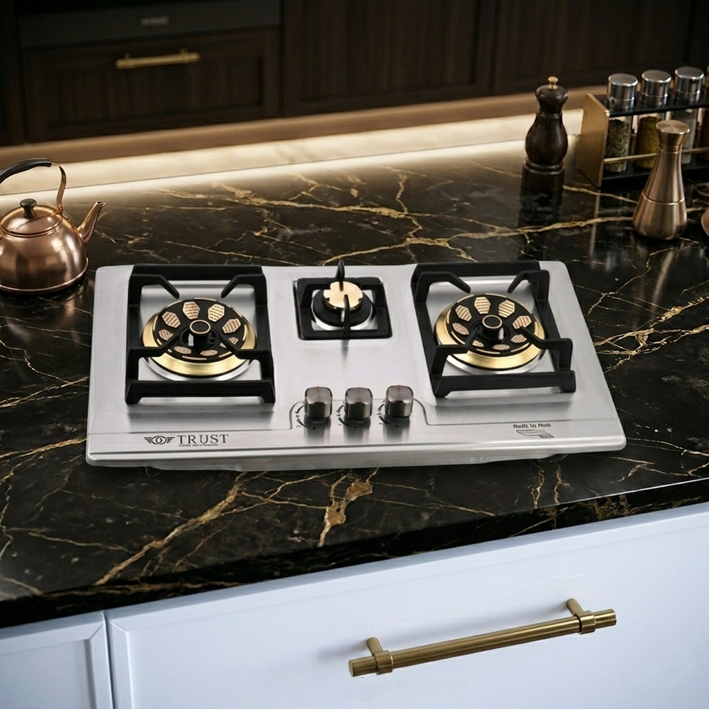 Premium Built-In 3 Burner Gas Hob – Model CF 2807 SBK | Heavy Gauge Steel | Auto Ignition | By Ameer