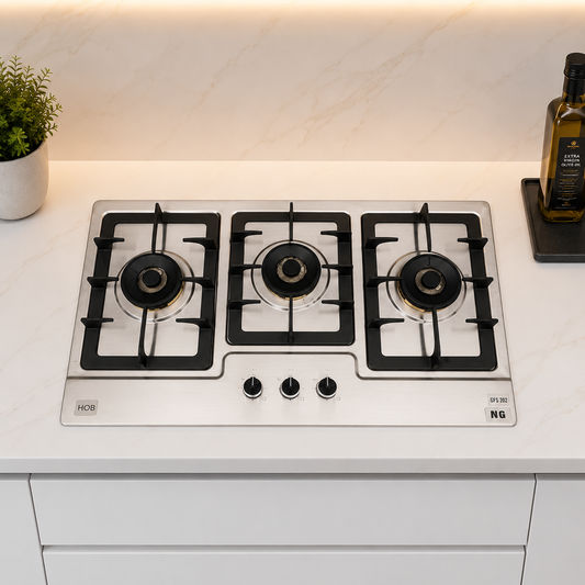 Premium Built-In 3 Burner Gas Hob – Model CSF-202 (NG) | Heavy Gauge Steel | Brass Burners | Natural Gas | By Ameer