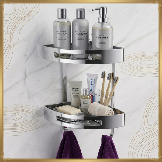 Premium 2-Tier Bathroom Corner Shelf – Stainless Steel Organizer | By Ameer