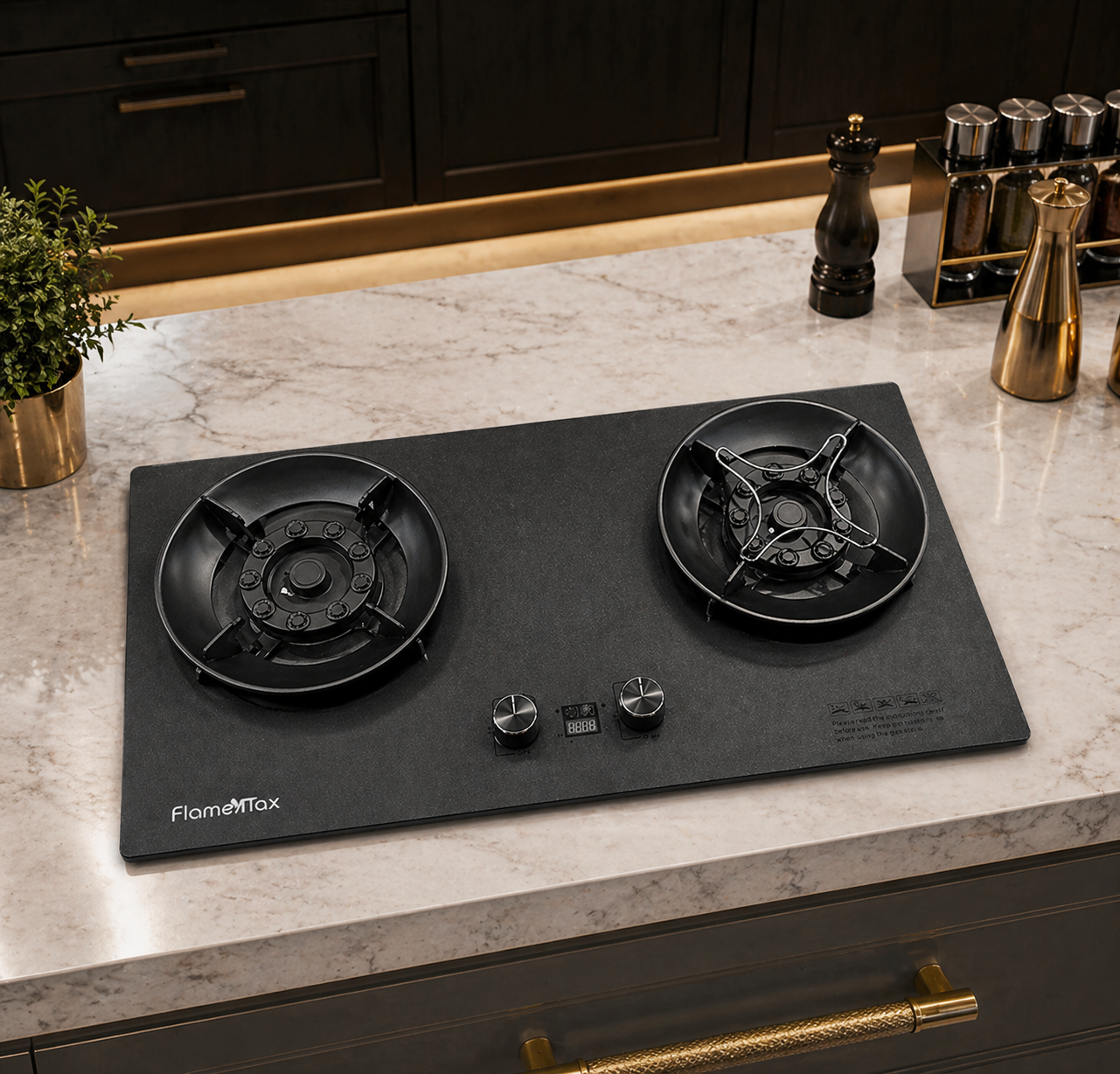 Premium Imported Steel 2 Burner Gas Hob | High Flame Wok Burners | Auto Ignition | By Ameer