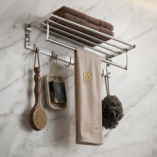 Premium Bathroom Towel & Accessories Holder – Wall Mounted Organizer | By Ameer