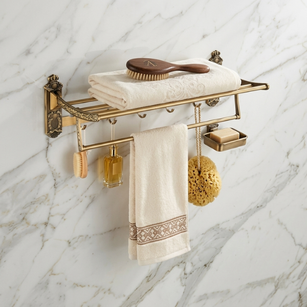Designer Bathroom Towel Rack with Shelf – Premium Wall Mounted Organizer | By Ameer
