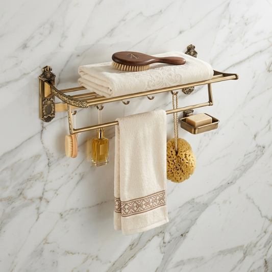 Designer Bathroom Towel Rack with Shelf – Premium Wall Mounted Organizer | By Ameer