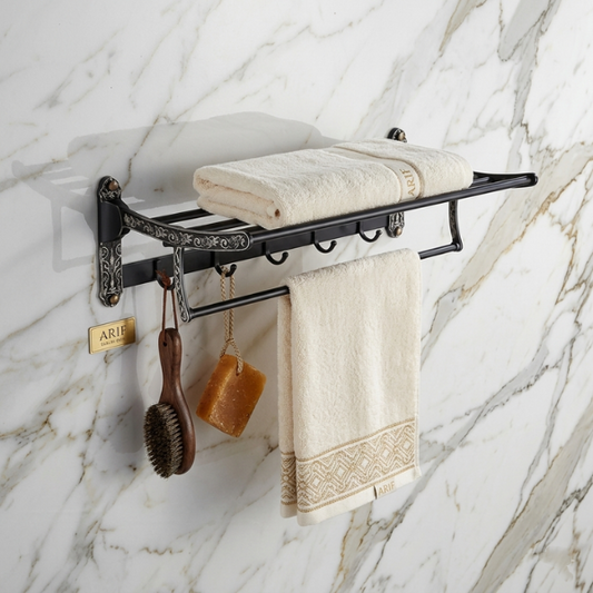 Designer Bathroom Towel Rack with Shelf – Premium Wall Mounted Organizer | By Ameer