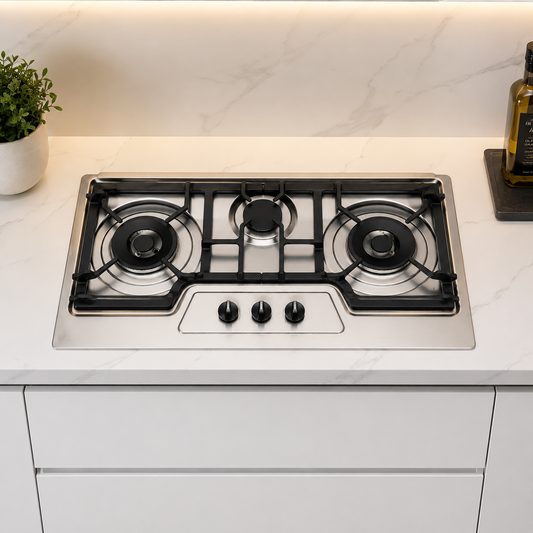Premium Built-In 3 Burner Gas Hob – Model CFS-476 (LPG) | Heavy Gauge Steel | Brass Burners | Auto Ignition | By Ameer