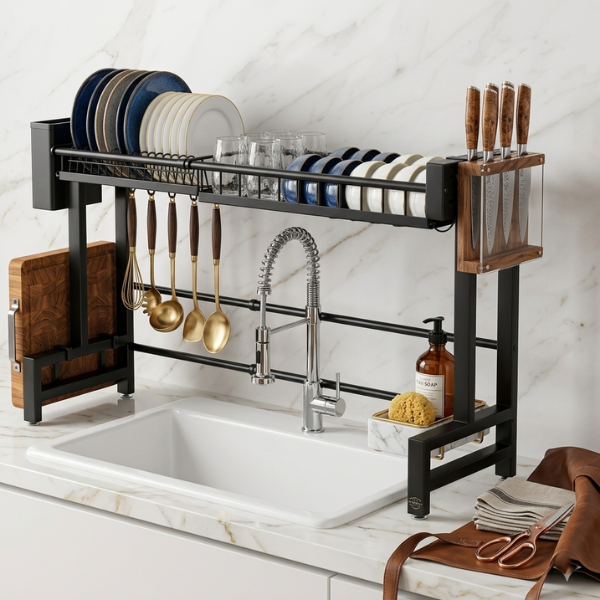 Premium Single Layer Kitchen Utensil Rack – Heavy Duty Dish Storage Organizer | By Ameer
