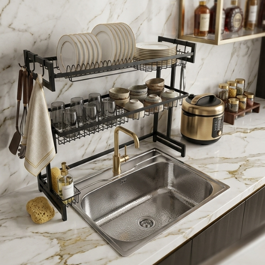 Premium Double Layer Kitchen Utensil Rack – Heavy Duty Dish Storage Organizer | By Ameer