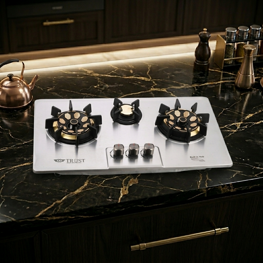 Premium Built-In 3 Burner Gas Hob – Model CF 2806 SBK | Heavy Gauge Steel | Auto Ignition | By Ameer