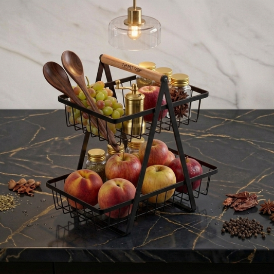 Premium 2-Tier Multi-Purpose Storage Basket Rack – Fruit, Books & Kitchen Organizer Stand | By Ameer