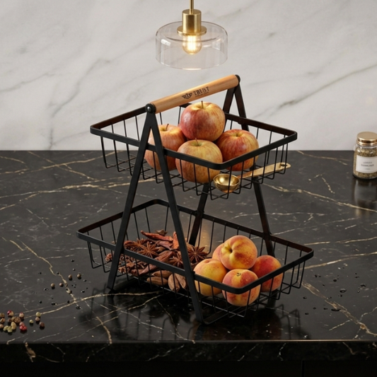 Premium 2-Tier Multi-Purpose Storage Basket Rack – Fruit, Books & Kitchen Organizer Stand | By Ameer