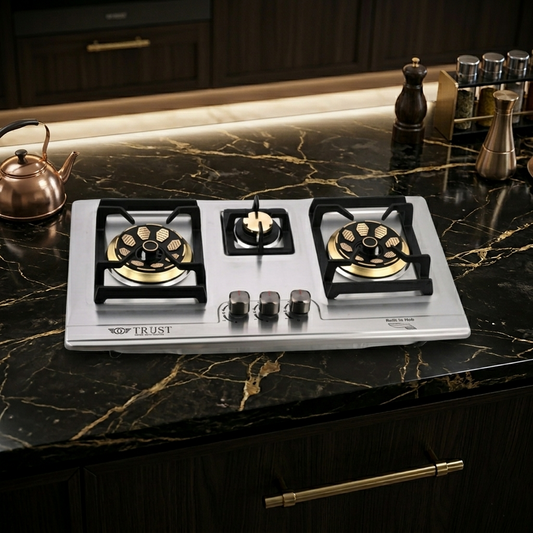 Premium Built-In 3 Burner Gas Hob – Model CF 2807 SBK | Heavy Gauge Steel | Auto Ignition | By Ameer