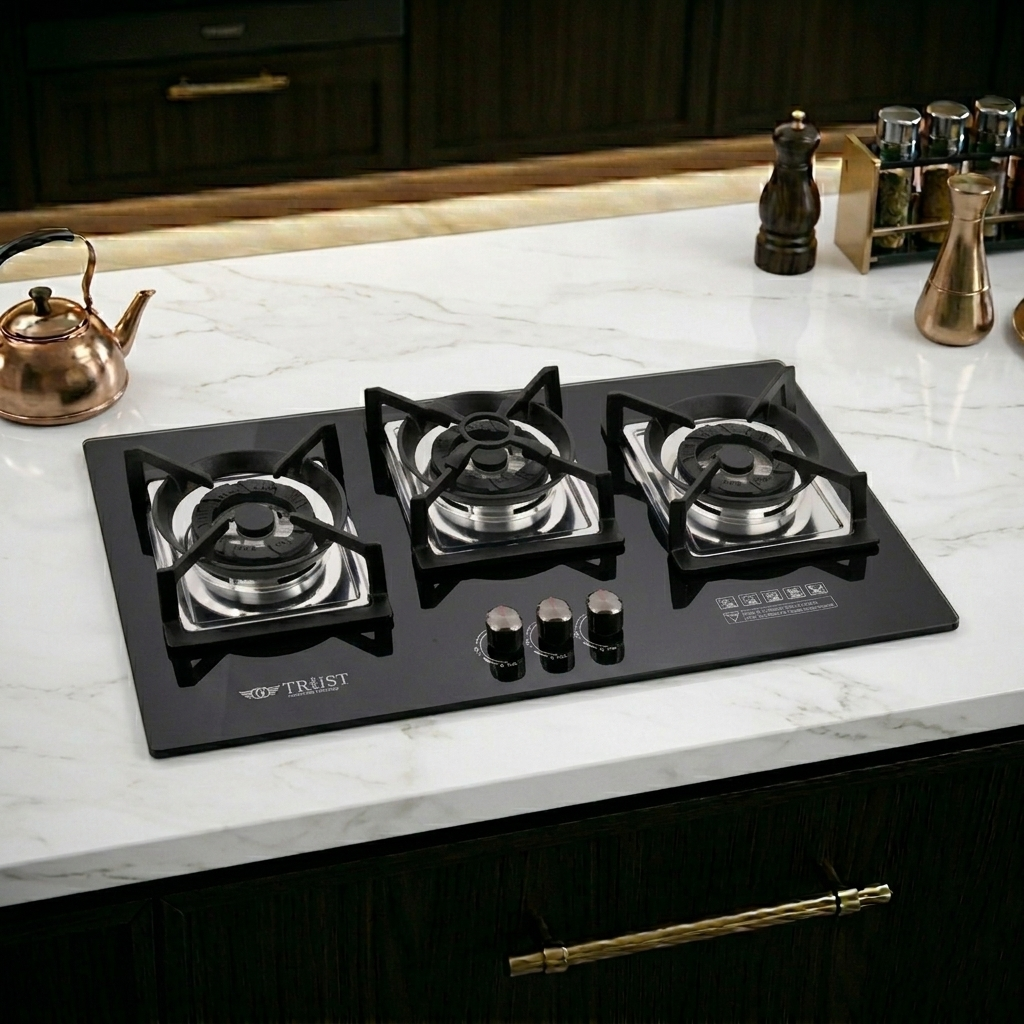 Premium Built-In 3 Burner Gas Hob – Model TH 3432 G | 8MM Tempered Glass | Auto Ignition | By Ameer