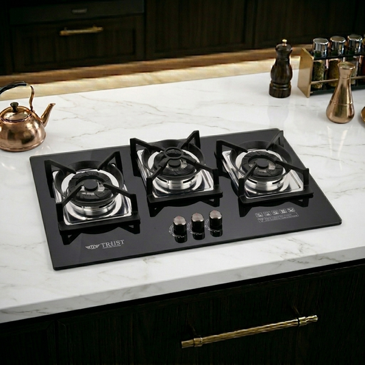 Premium Built-In 3 Burner Gas Hob – Model TH 3432 G | 8MM Tempered Glass | Auto Ignition | By Ameer