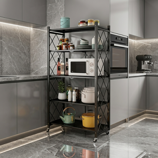 Premium 5 Tier Kitchen Storage Rack with Wheels – Multi-Purpose Metal Organizer Shelf | By Ameer