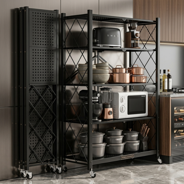 Premium 5 Tier Kitchen Storage Rack with Wheels – Multi-Purpose Metal Organizer Shelf | By Ameer