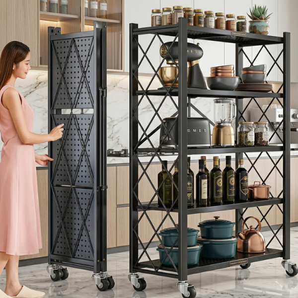 Premium 5 Tier Kitchen Storage Rack with Wheels – Multi-Purpose Metal Organizer Shelf | By Ameer
