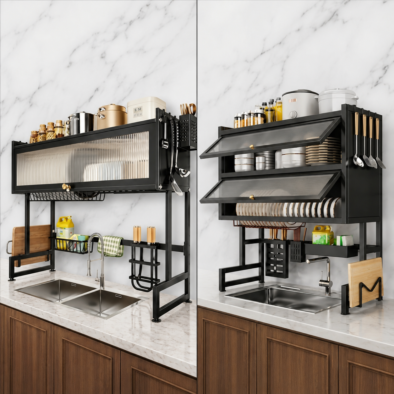 Premium Kitchen Sink Dish Organizer Rack | Single & Double Sink Compatible | Stainless Steel | By Ameer