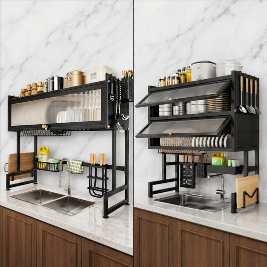 Premium Kitchen Sink Dish Organizer Rack | Single & Double Sink Compatible | Stainless Steel | By Ameer