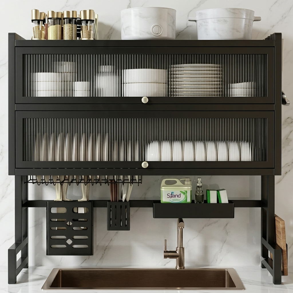 Premium Kitchen Sink Dish Organizer Rack | Single & Double Sink Compatible | Stainless Steel | By Ameer