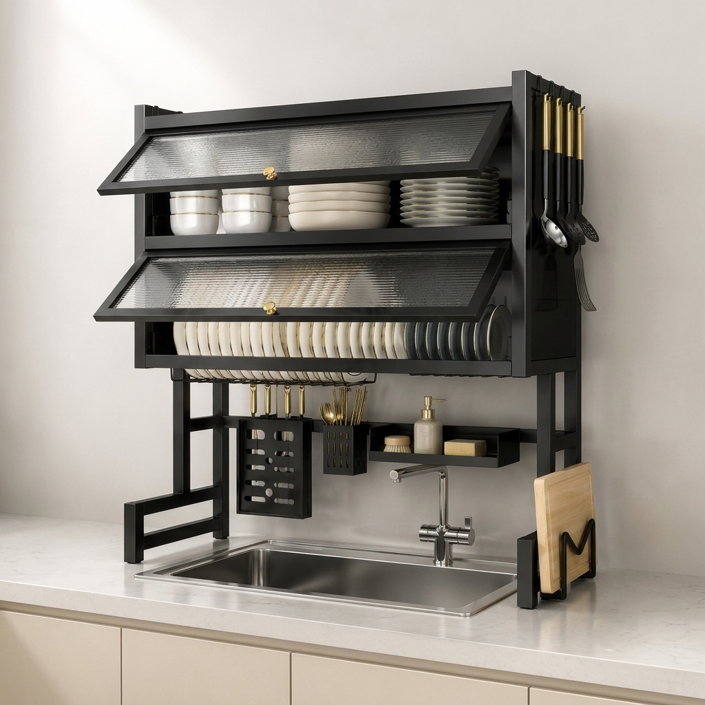 Premium Kitchen Sink Dish Organizer Rack | Single & Double Sink Compatible | Stainless Steel | By Ameer
